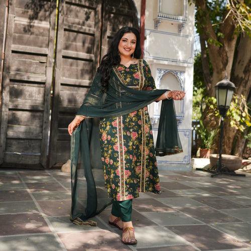 Madhur Muskan - Green Floral Cotton Kurta