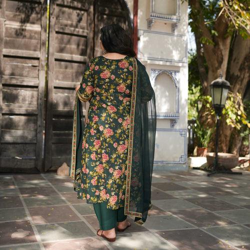 Madhur Muskan - Green Floral Cotton Kurta