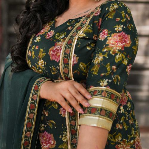 Madhur Muskan - Green Floral Cotton Kurta