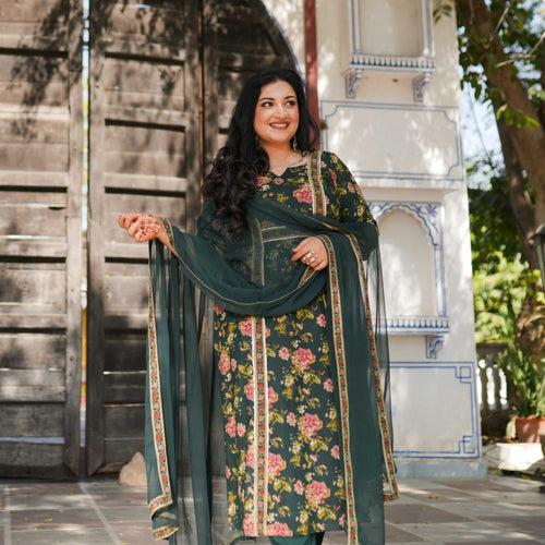 Madhur Muskan - Green Floral Cotton Kurta