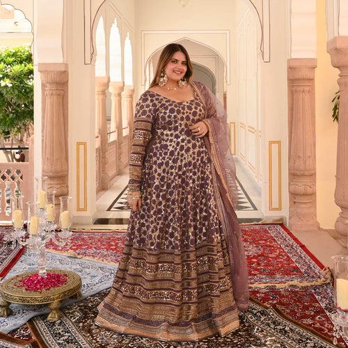 Old Mauve Elegance Sequin Embroidered Anarkali Set