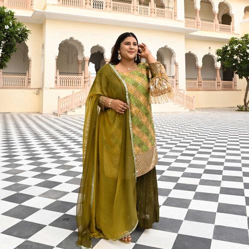 Green Glimpse Position Printed Sharara Set