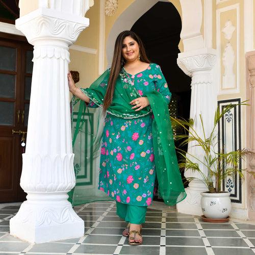 Meadow Green Floral Georgette Suit Set