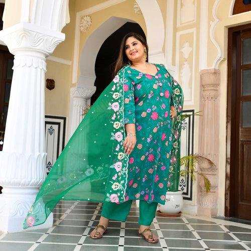 Meadow Green Floral Georgette Suit Set