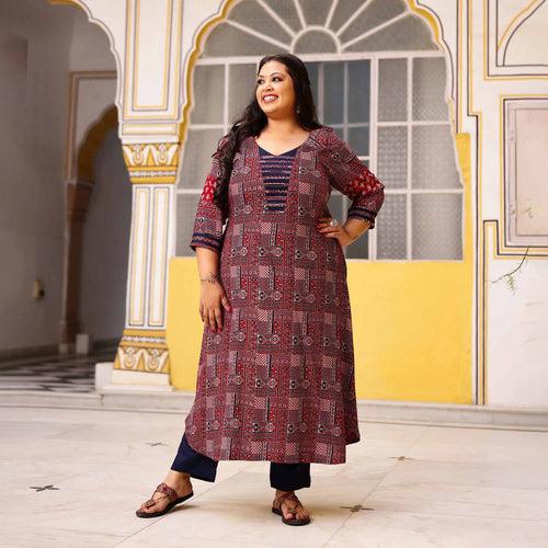 Berry & Cherry Ajrakh Aline Modal Kurta