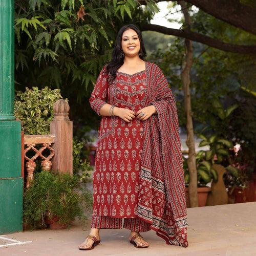 Terracotta Maroon Cotton Suit Set