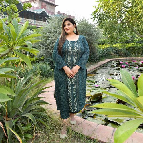 Turquoise Bloom Woollen Knitted Kurta