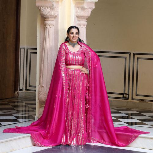 Blink In Pink Sequin Embroidered Pure Georgette Lehenga Set