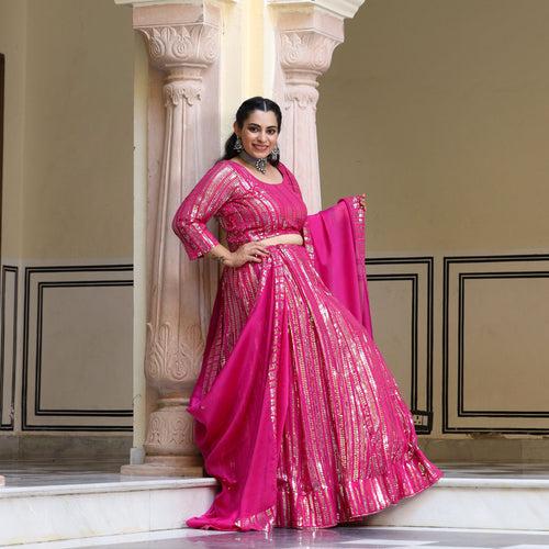 Blink In Pink Sequin Embroidered Pure Georgette Lehenga Set