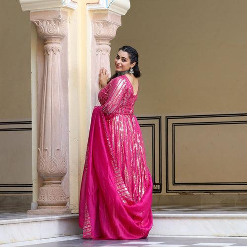 Blink In Pink Sequin Embroidered Pure Georgette Lehenga Set