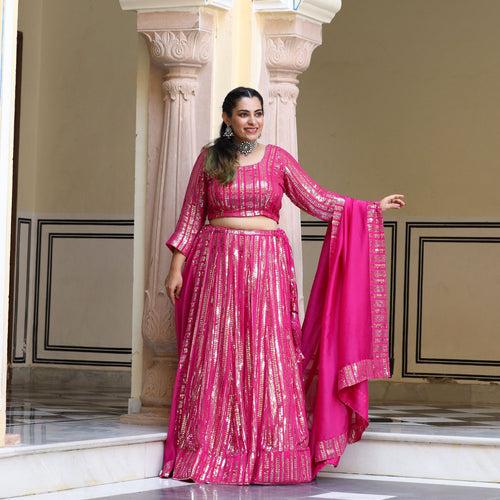 Blink In Pink Sequin Embroidered Pure Georgette Lehenga Set