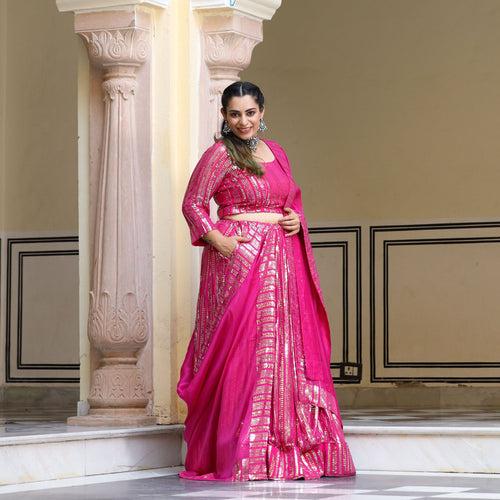 Blink In Pink Sequin Embroidered Pure Georgette Lehenga Set