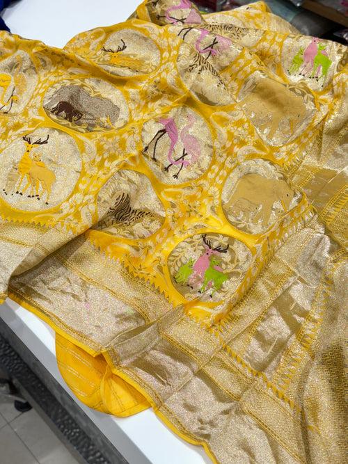 Yellow Banarasi Khaddi Georgette Shikara Saree