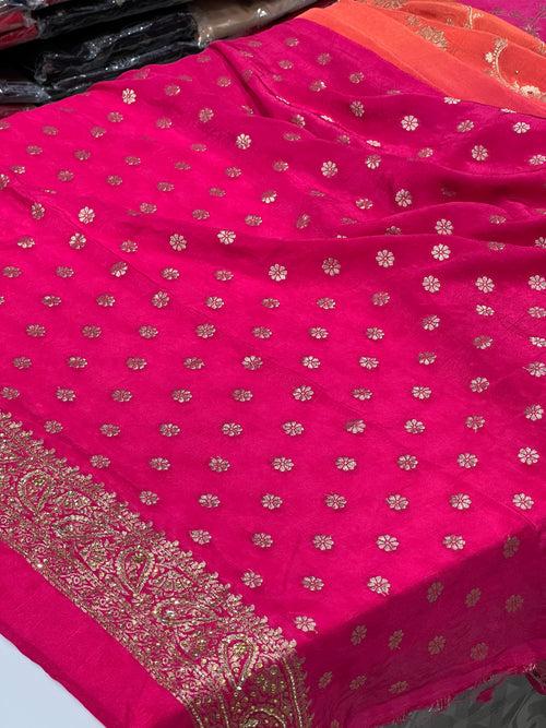 Shaded Chiffon Jaal Hand Embroidery Saree