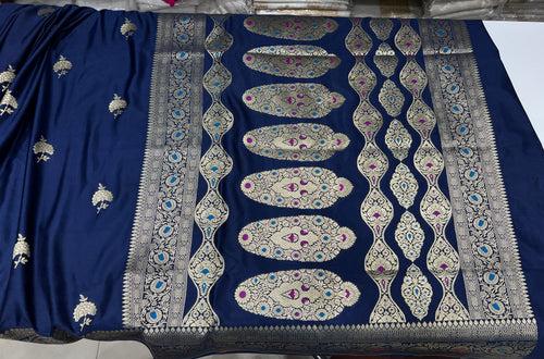 Navy Blue Banarasi Silk Meenakari Saree