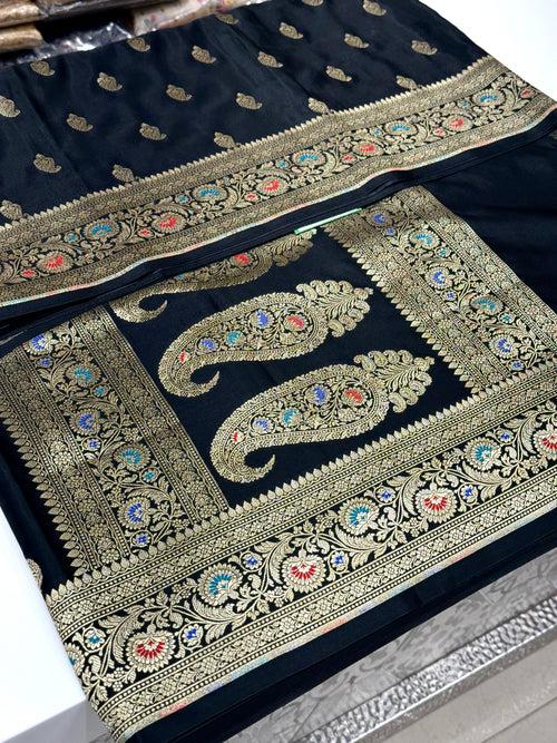 Black Banarasi Silk Meenakari Saree