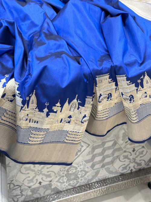 Blue Handloom Banarasi Kashi Ganga Ghat Saree