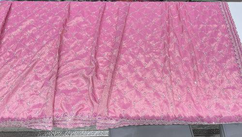 Baby Pink Tissue Crepe Hand Embroidery Saree