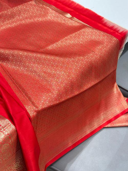 Red Banarasi Silk Jaal Saree