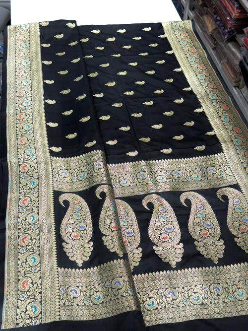 Black Banarasi Silk Meenakari Saree