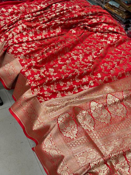 Red Banarasi Silk Jaal Saree