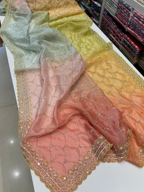 Crepe Tissue Shaded Sequin Embroidery Saree