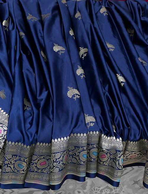 Navy Blue Banarasi Silk Meenakari Saree