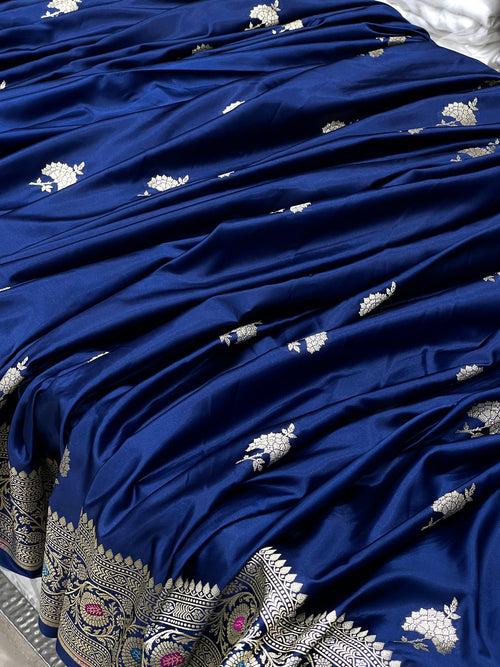 Navy Blue Banarasi Silk Meenakari Saree