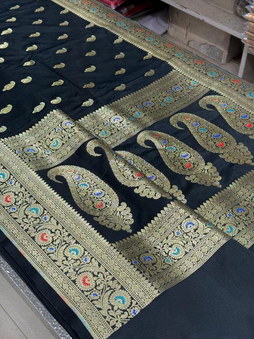 Black Banarasi Silk Meenakari Saree