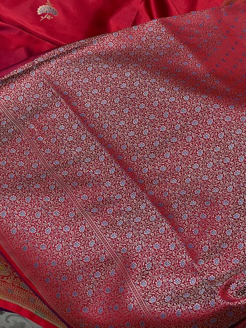 Dark Crimson Red Banarasi Silk Meenakari Saree