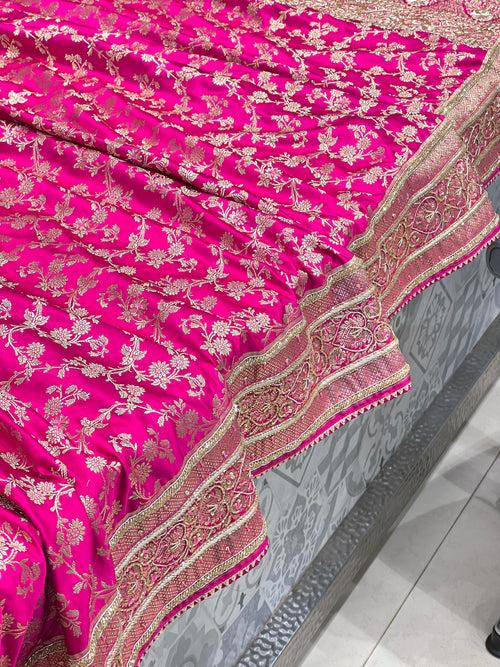 Rani Banarasi Silk Jaal Zardosi Embroidery Saree