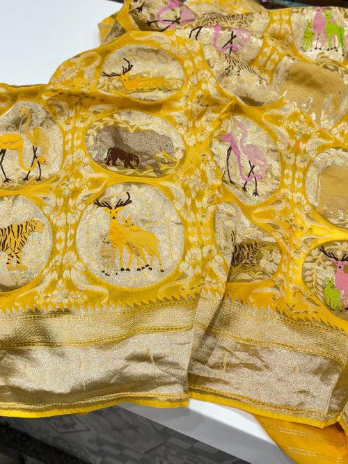 Yellow Banarasi Khaddi Georgette Shikara Saree