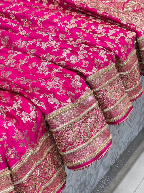 Rani Banarasi Silk Jaal Zardosi Embroidery Saree