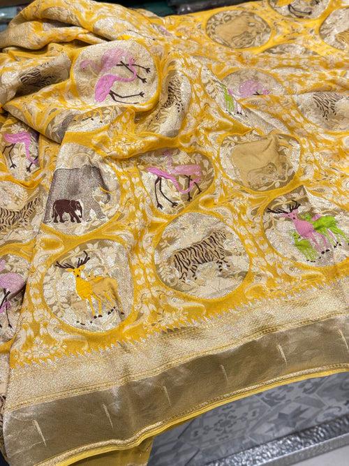 Yellow Banarasi Khaddi Georgette Shikara Saree