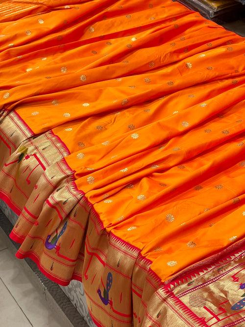 Orange Silk Paithani Saree