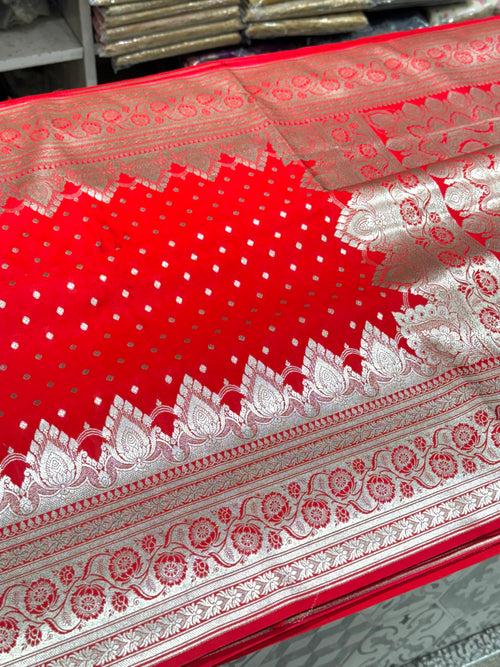 Red Banarasi Silk Small Butti Saree