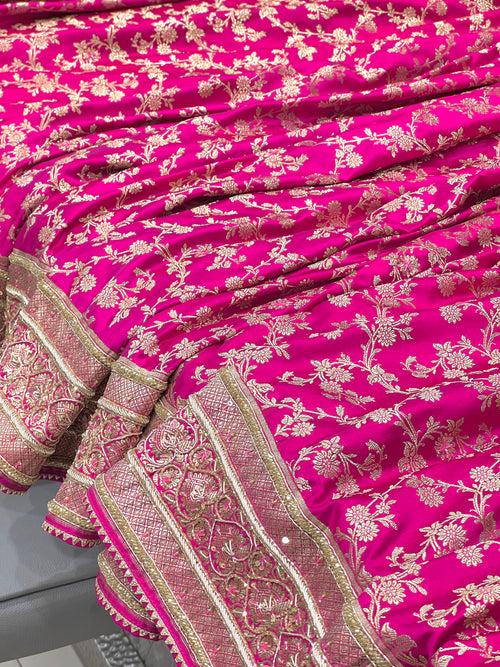 Rani Banarasi Silk Jaal Zardosi Embroidery Saree