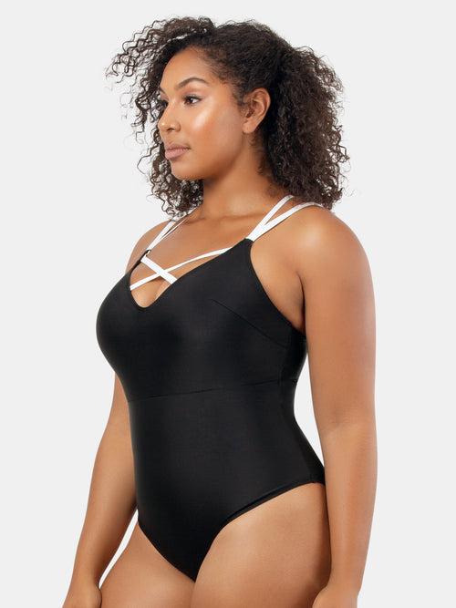 Lauren One-Piece Swimsuit - Black w White - S8226