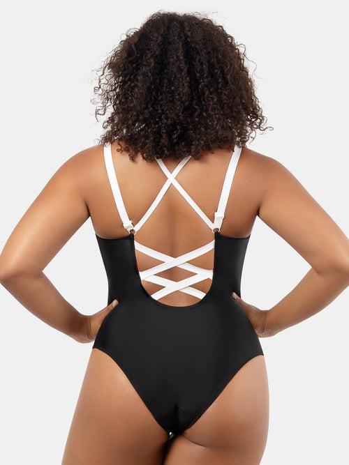 Lauren One-Piece Swimsuit - Black w White - S8226