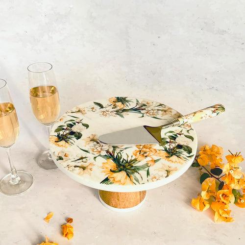 Marble Cake Stand With Cake Server - Lisbon Lemon