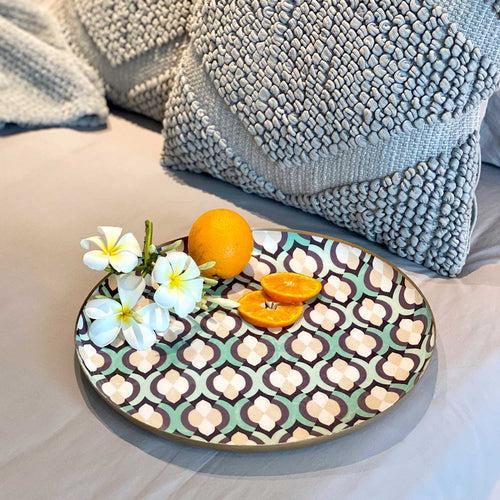 Round Serving Platter With Server, Gift Set of 2 - Moroccan Mint