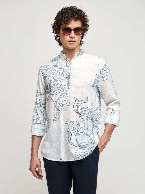 Floral Print Linen Kurta