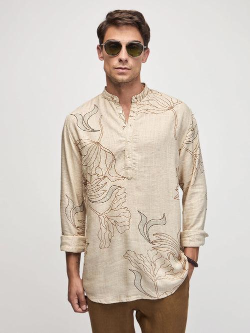 Floral Print Linen Kurta