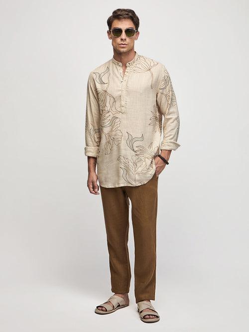 Floral Print Linen Kurta