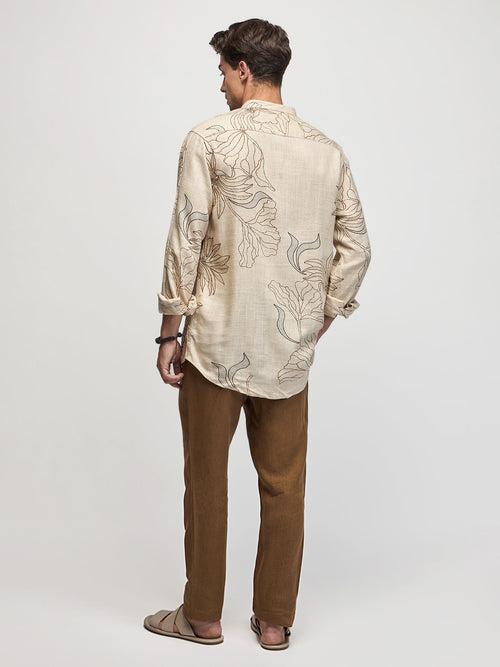 Floral Print Linen Kurta