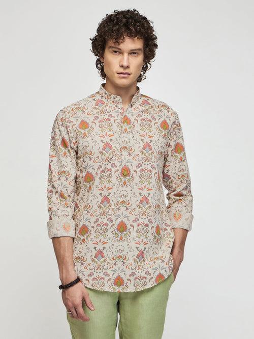 Ethnic Print Linen Kurta