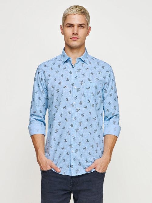 Micro Print Slub Cotton Shirt