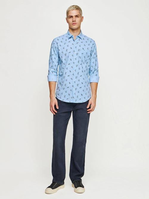 Micro Print Slub Cotton Shirt