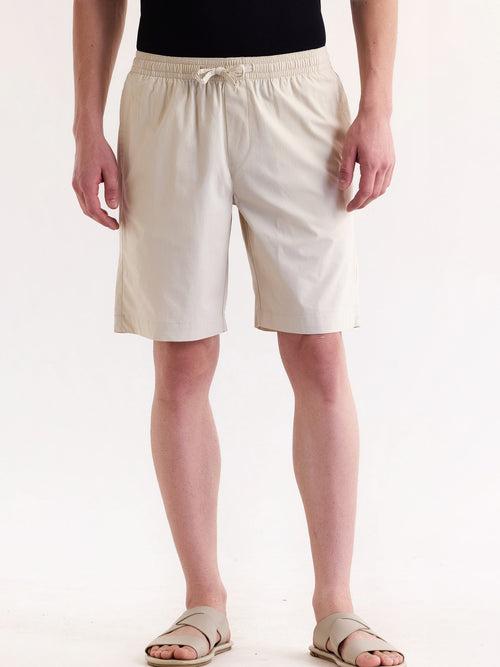 Cream Solid Stretch Short