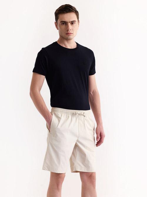 Cream Solid Stretch Short